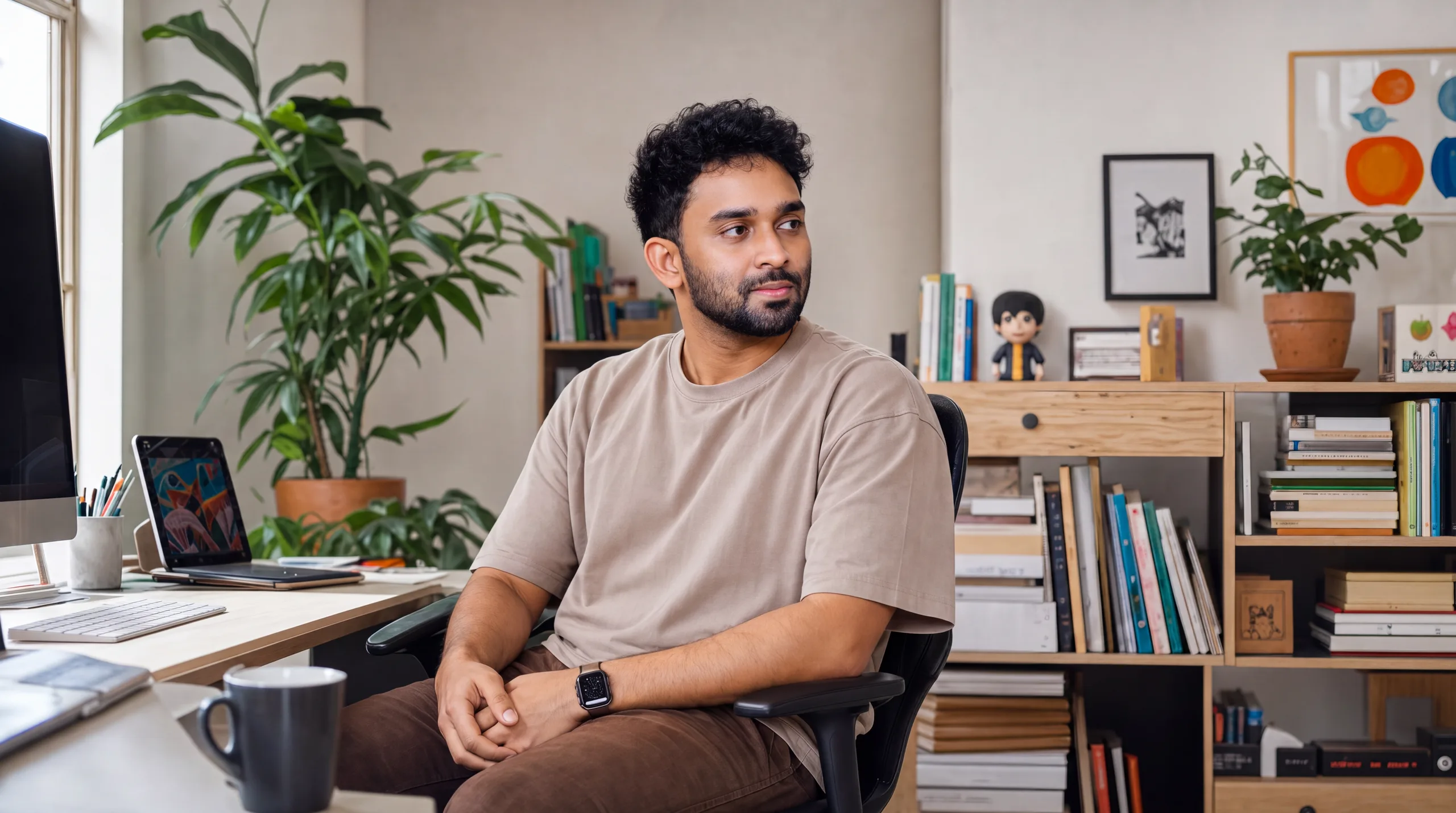 Chath seated in his creative studio