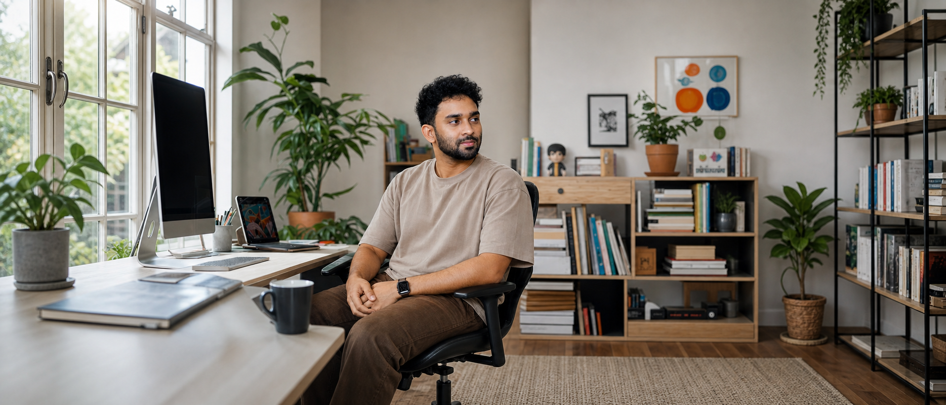 Chath seated in his creative studio